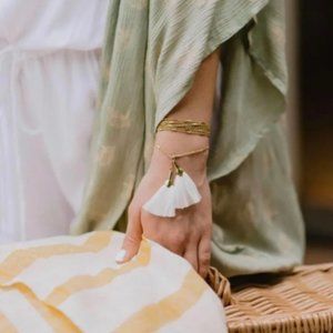 Kevia Style Gold Tone Necklace with White Tassel